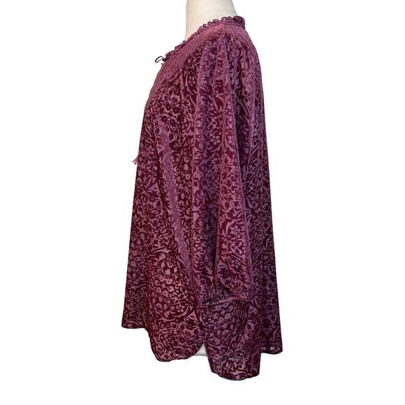 Valerie Stevens Velvet Burnout Tunic Top 1X Plus Size Purple Boho Refined Hippie - Picture 3 of 9